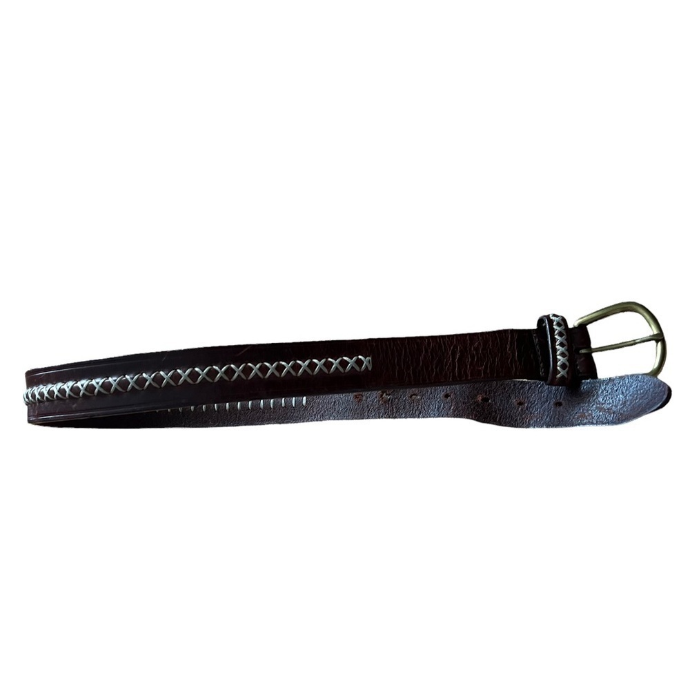 County Seat Boys Genuine Leather Belt Crisscross‎ Stitching Brown Size Large